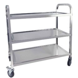 Stainless steel serving trolley with 3 shelves