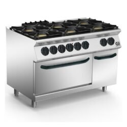 Plynový sporák Gastro-Inox 700 HP  6 hořáků s elektrickou horkovzdušnou troubou GN 1/1, 120 cm