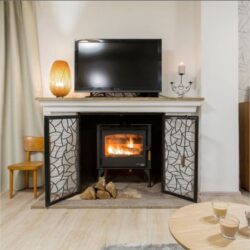 Krbová kamna FORESTA, barva černá, dlažba dekor dřevo