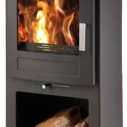 Krbová kamna LEVANGER, černá/box na dřevo