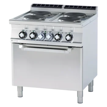 Cocina eléctrica con horno eléctrico estático GN 2/1 - 4 placas de cocción 400 V | RM-CF4-98ET