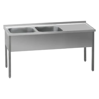 Table de lavage 190 -x60x90 - 2x évier 40x50x30 égouttoir à droite | REDFOX - MSDOP 6019