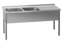 Vaskebord 210x60x90 - 2x vask 60x50x30, højre drypflade | REDFOX - MSDOP 6021