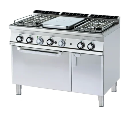 Stove +4 burners with GN 2/1 oven + cabinet | RM - TPF4-712GPEV