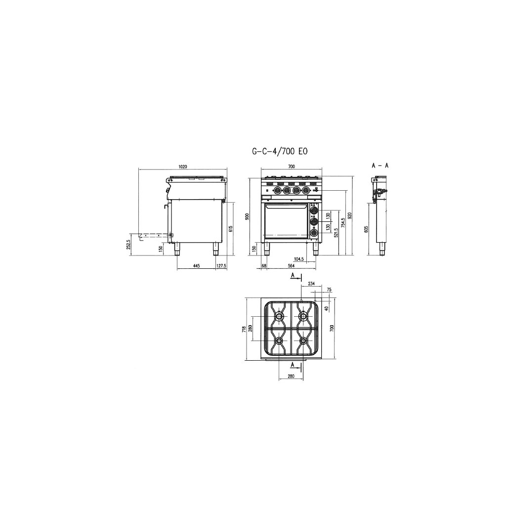 ALBA G-C-4/700 Plynový sporák - 4 hořákový D dvířka PB - зображення 4