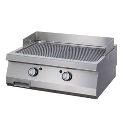 Verchroomde, robuuste geribbelde grillplaat - elektrisch - dubbele eenheid - 70 cm diep
