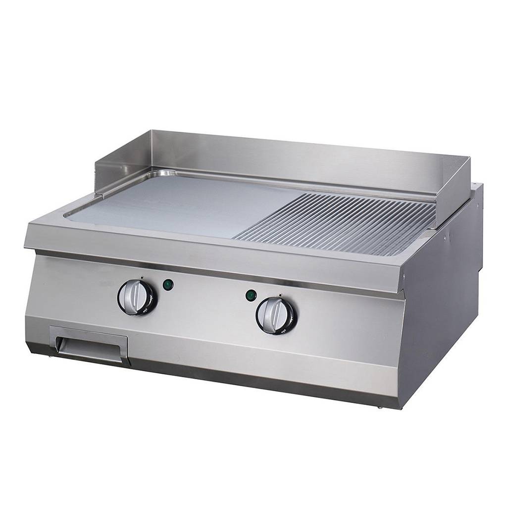 Heavy Duty grillplaat - half gegroefd - dubbel - 70 cm diep - elektrisch