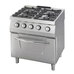 Cuisinière professionnelle - 4 brûleurs - double four - profondeur 70 cm - 37 kW - gaz avec four intégré