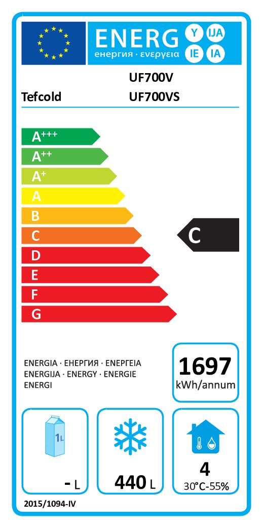 Heldörrsfrys, rostfritt stål TEFCOLD UF 700 VS